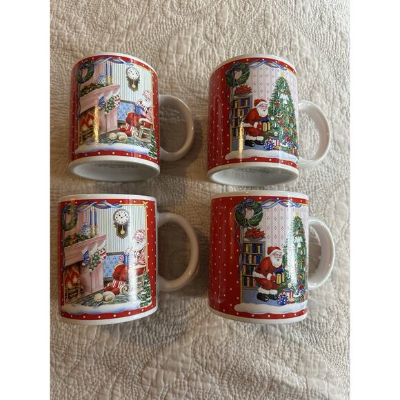 Holiday Santa Scene Mug Set of 4 (2 Scenes) Christmas mugs Breckenridge Cups - Picture 1 of 4